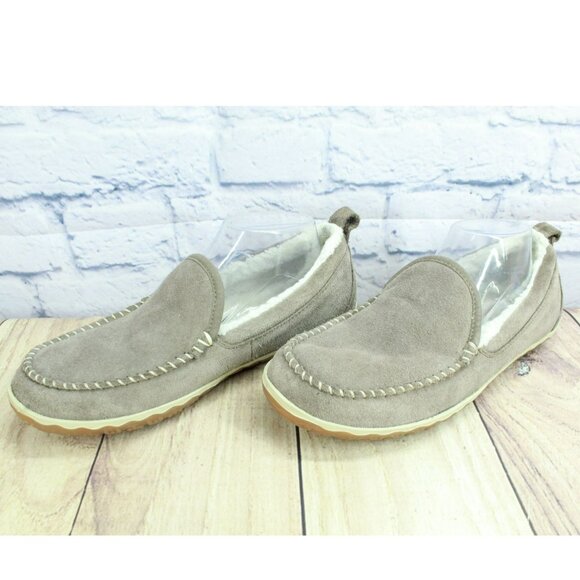 LL Bean Cement Suede Fleece Lined Cozy Mountain Moccasin Slippers Size 10 M - Picture 2 of 9